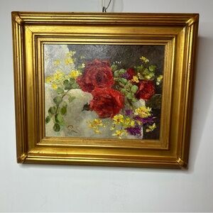 Elizabeth Pena “Flowers” Oil Painting On Canvas Frame Flowers 14 X 12